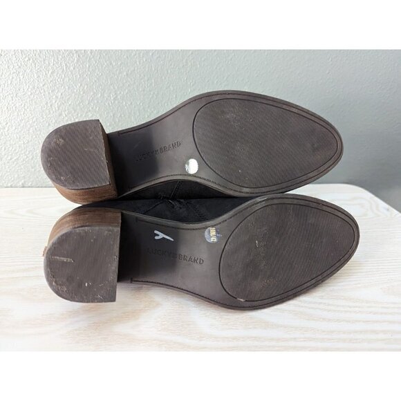 Lucky Brand Persee Boot Lace Up Zip Block Heel Black Leather Women's 10 - Picture 9 of 9